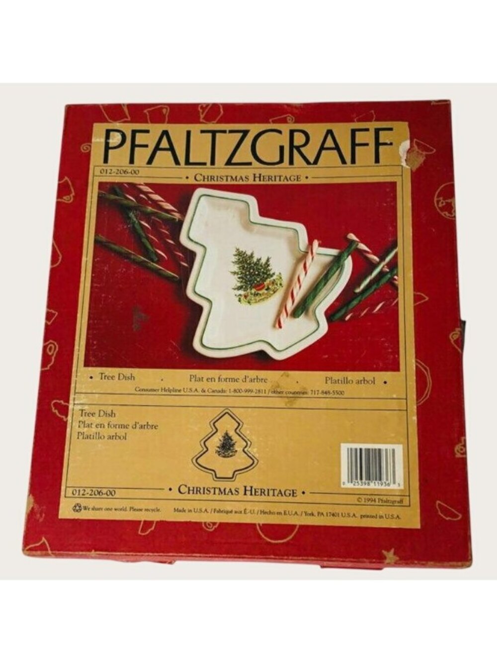 Pfaltzgraff Christmas Heritage Tree-Shaped Ceramic Dish 1994 With Box